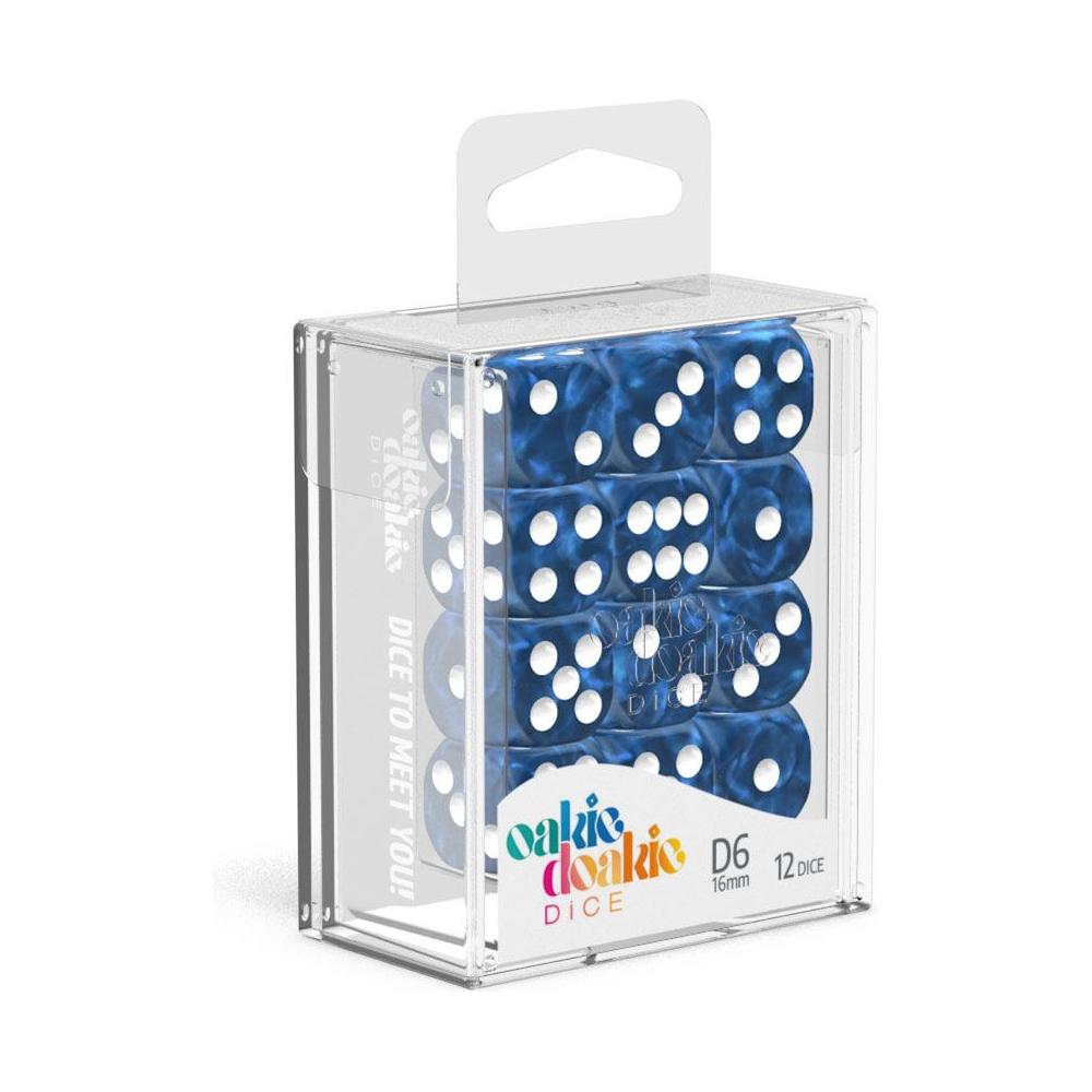 Oakie Doakie Dice Set D6 16 mm Marble Blue (12 pezzi) – Dadi Effetto Marmo per Giochi da Tavolo e TCG