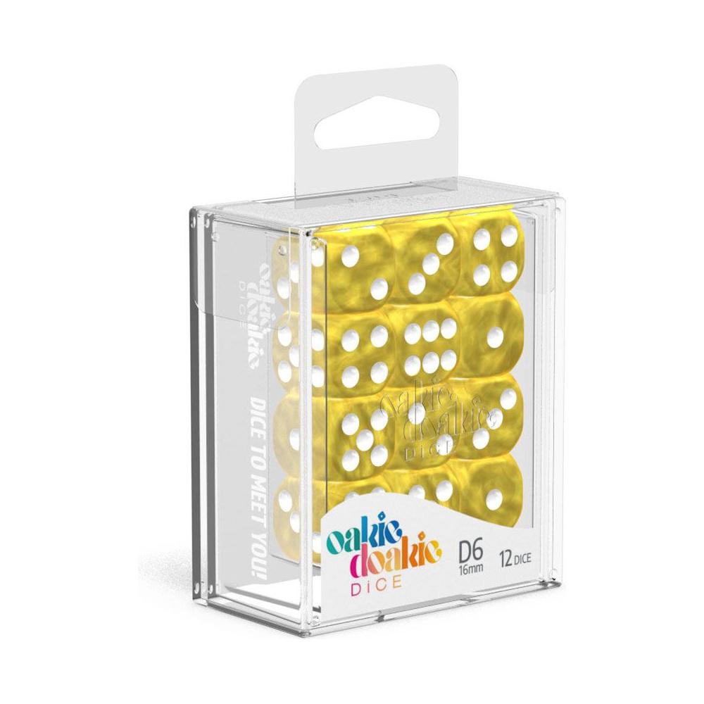 Oakie Doakie Dice Set D6 16 mm Marble Yellow (12 pezzi) – Dadi Effetto Marmo per Giochi da Tavolo e TCG