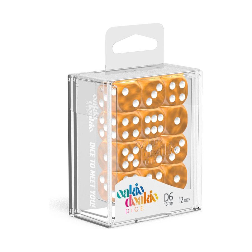 Oakie Doakie Dice Set D6 16 mm Marble Orange (12 pezzi) – Dadi Effetto Marmo per Giochi da Tavolo e TCG