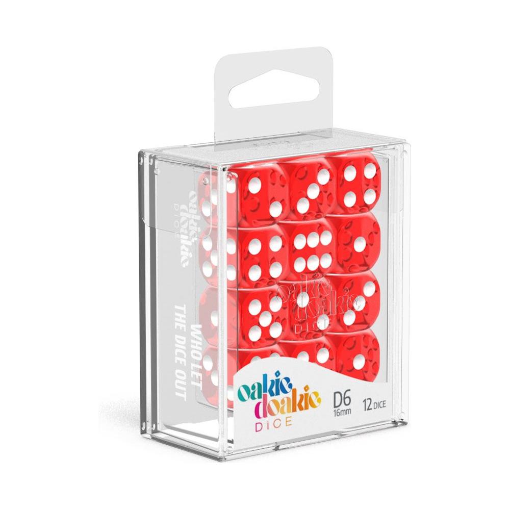 Oakie Doakie Dice Set D6 16 mm Translucent Red (12 pezzi) – Dadi Trasparenti per Giochi da Tavolo e TCG