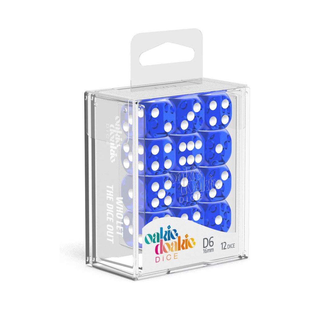 Oakie Doakie Dice Set D6 16 mm Translucent Blue (12 pezzi) – Dadi Trasparenti per Giochi da Tavolo e TCG