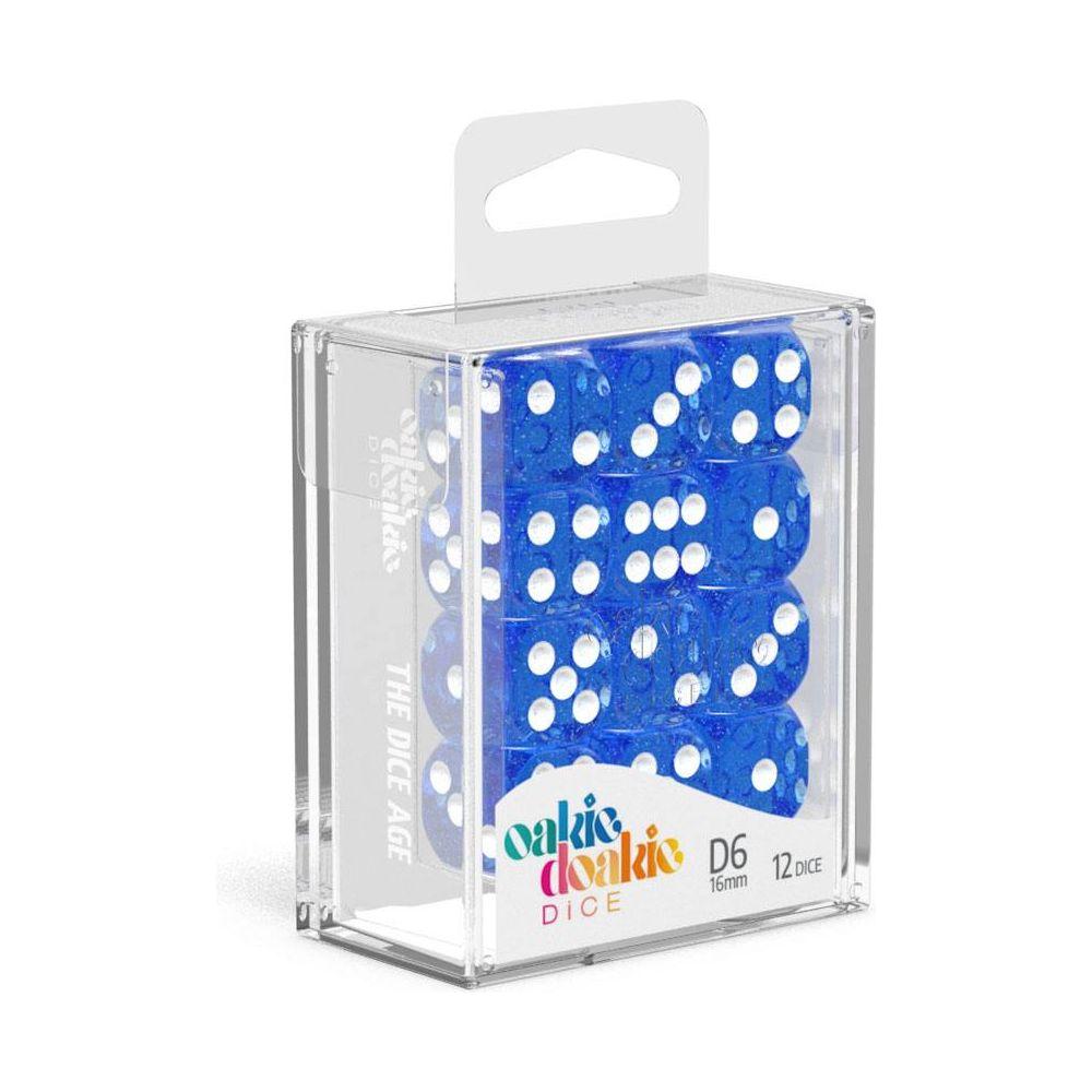 Oakie Doakie Dice Set D6 16 mm Speckled Light Blue (12 pezzi) – Dadi Glitterati per Giochi da Tavolo e TCG