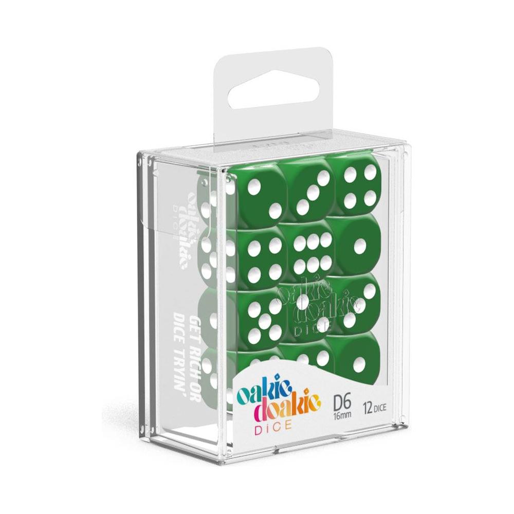 Oakie Doakie Dice Set D6 16 mm Solid Green (12 pezzi) – Dadi Classici per Giochi da Tavolo e TCG