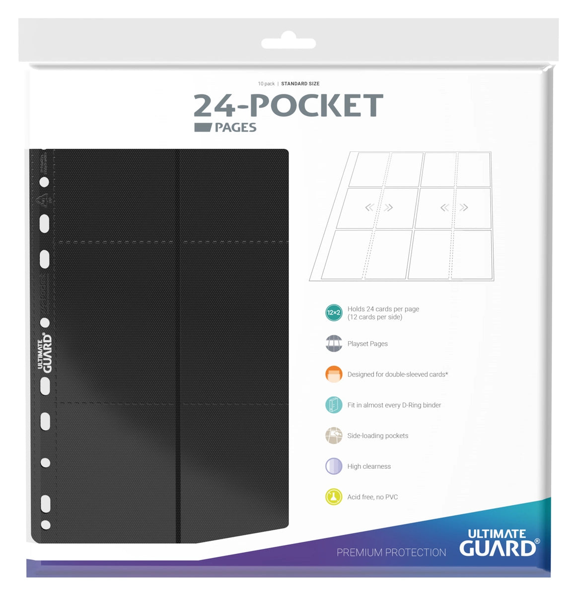 Ultimate Guard - 24 Pocket Side-Loading Pages (10 Fogli) Black - Pagine per Raccoglitori TCG