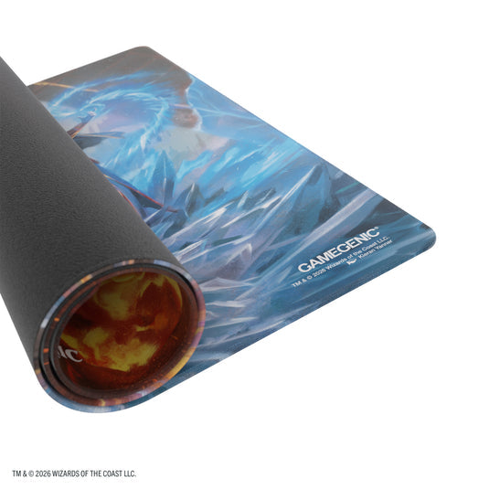 Gamegenic Shiny Playmat Reality Fracture Chandra – tappetino parzialmente arrotolato, lato Gamegenic
