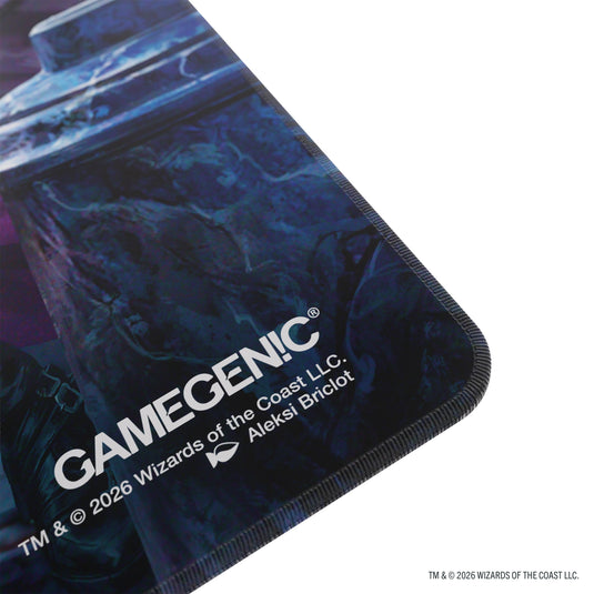 Gamegenic Shiny Playmat Reality Fracture Liliana – dettaglio del bordo e del logo Gamegenic