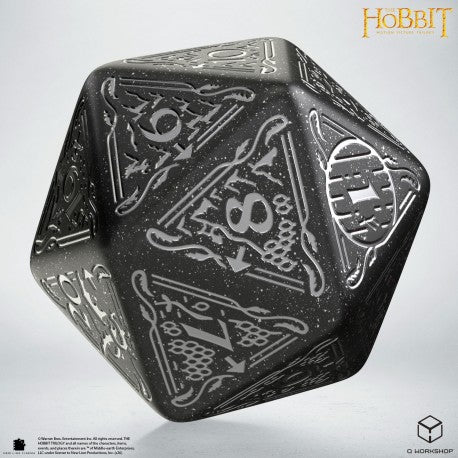 Q WORKSHOP The Hobbit Spindown D20 Jumbo Umbral - dado nero con incisioni argentate