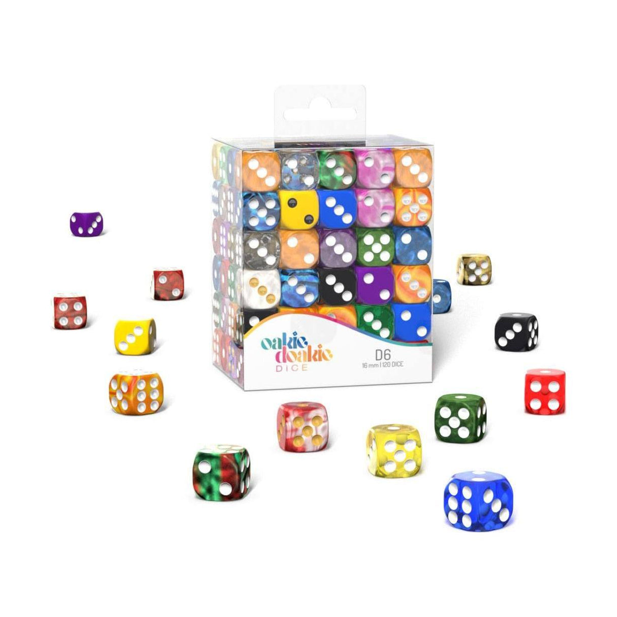 Oakie Doakie Dice Set D6 16 mm Retail Pack Mixed (120 pezzi) – Confezione Mista di Dadi da Tavolo