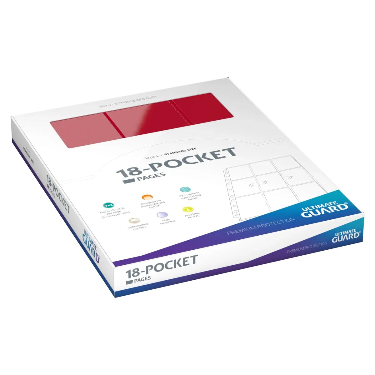 Ultimate Guard - 18-Pocket Side-Loading Pages (50 Fogli) Red - Pagine per Raccoglitori TCG