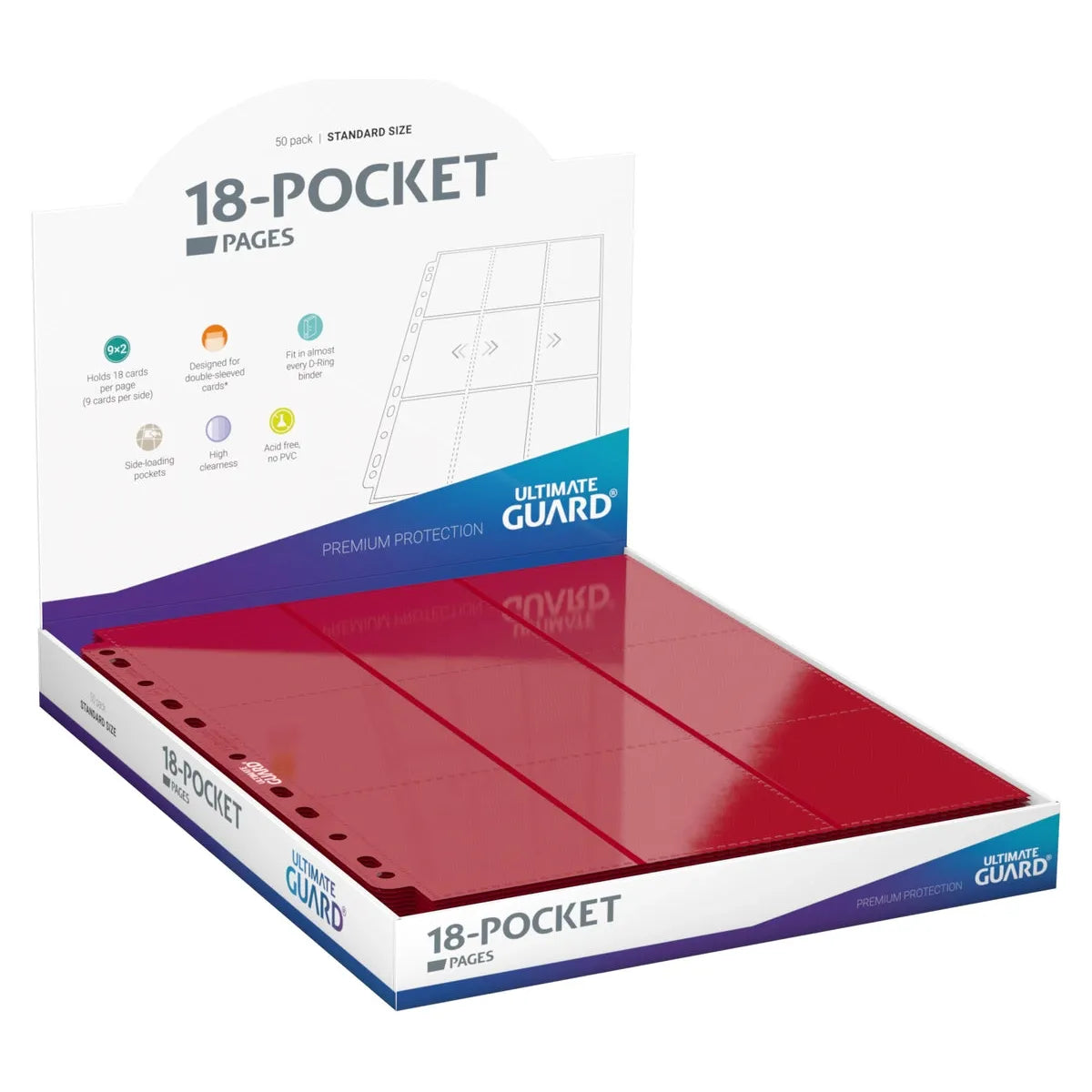 Ultimate Guard - 18-Pocket Side-Loading Pages (50 Fogli) Red - Pagine per Raccoglitori TCG