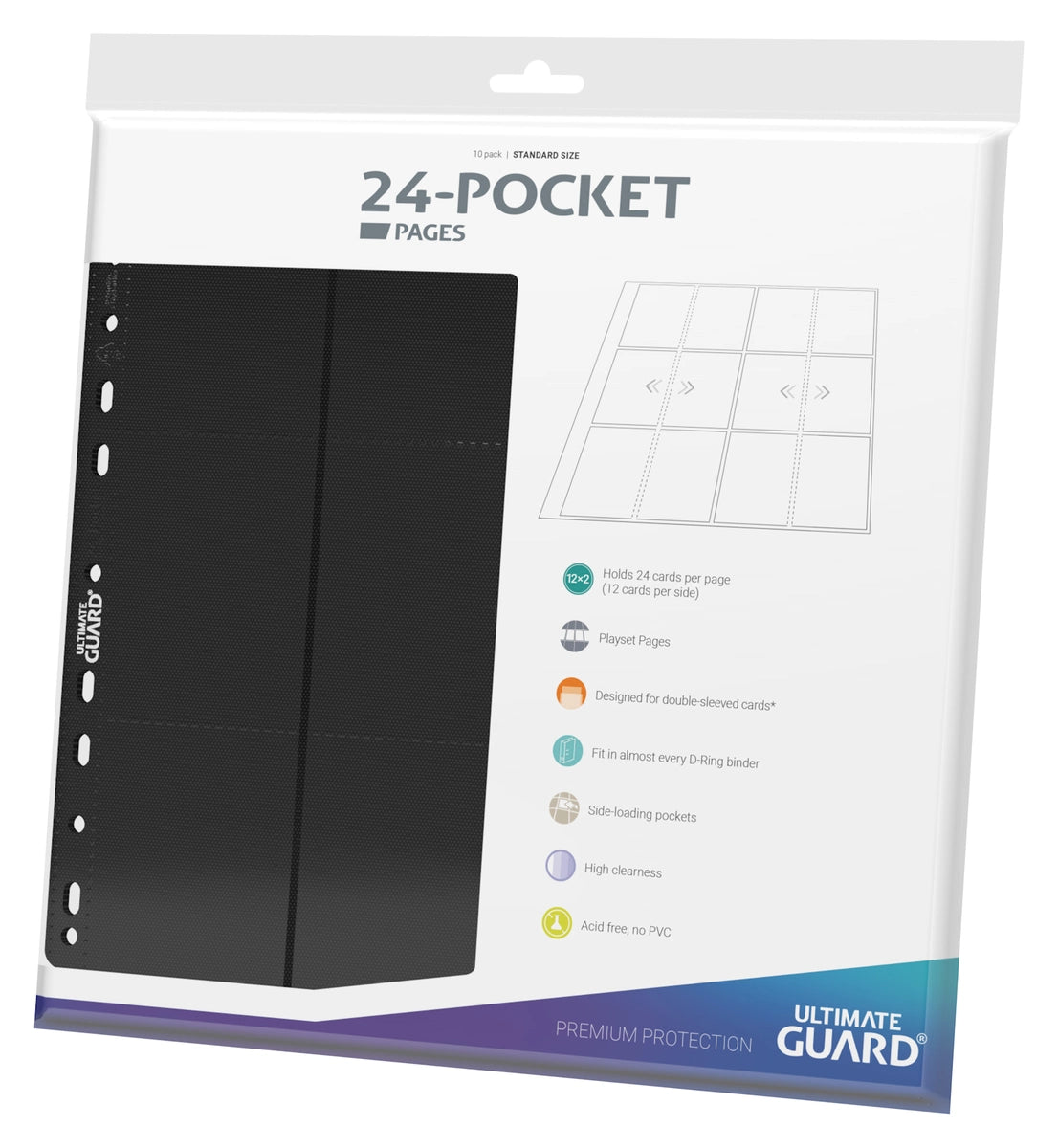 Ultimate Guard - 24 Pocket Side-Loading Pages (10 Fogli) Black - Pagine per Raccoglitori TCG