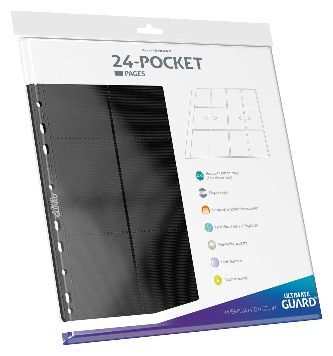 Ultimate Guard - 24 Pocket Side-Loading Pages (10 Fogli) Black - Pagine per Raccoglitori TCG