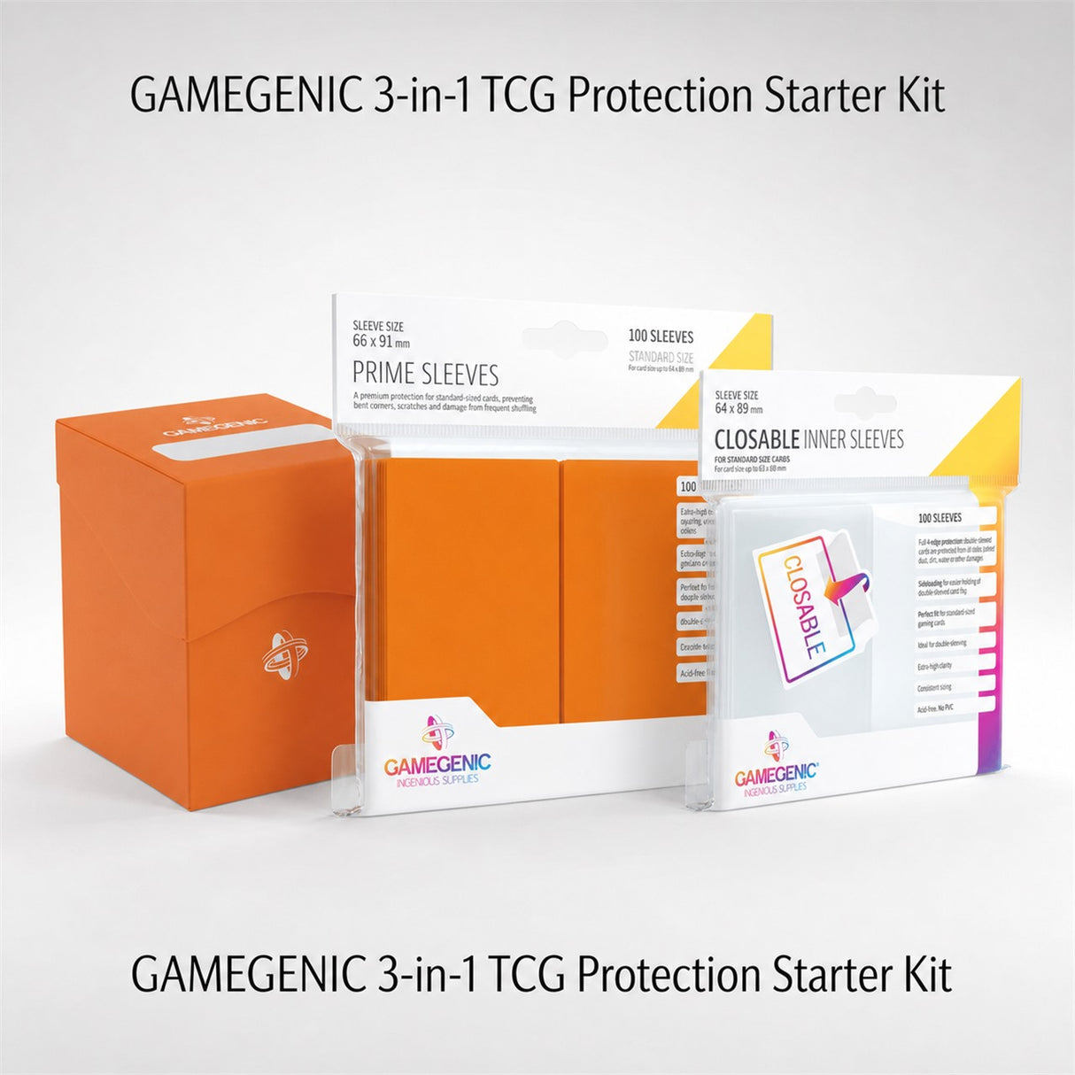 Kit Starter Protezione Gamegenic Orange — Prime Sleeves + Inner Closable + Deck Holder 100