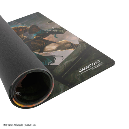 Gamegenic Shiny Playmat Reality Fracture Ajani – tappetino parzialmente arrotolato, lato Gamegenic