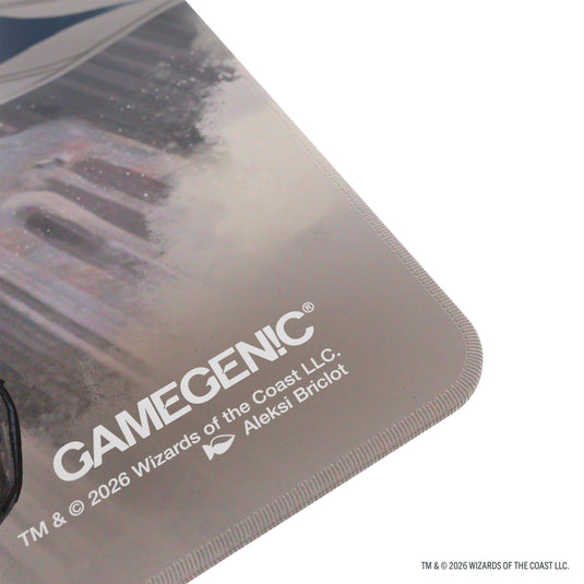Gamegenic Shiny Playmat Reality Fracture Tam Beleren / Jace – dettaglio del bordo e del logo Gamegenic