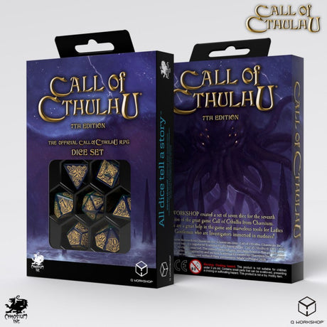Q Workshop Call of Cthulhu 7th Edition Blue-Green & Gold Dice Set (7 pezzi) – Set di Dadi per Giochi di Ruolo