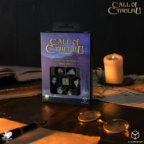 Q Workshop Call of Cthulhu 7th Edition Blue-Green & Gold Dice Set (7 pezzi) – Set di Dadi per Giochi di Ruolo