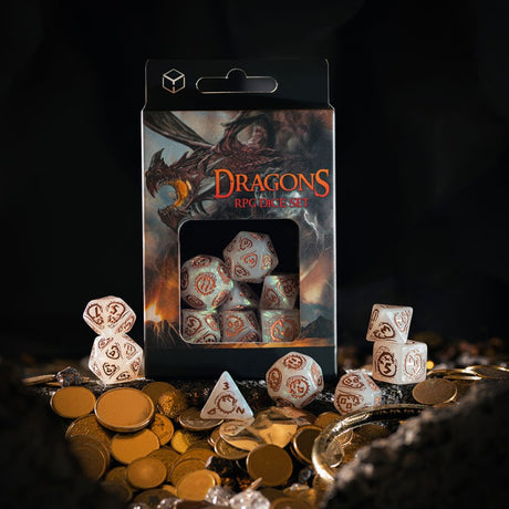Q Workshop Dragons Dice Set Quartz (7 pezzi) – Set di Dadi Poliedrici per Giochi di Ruolo