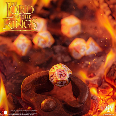 Q Workshop The Lord of the Rings Ring-bearers Full Art Dice Set Whitefire Radiance (7 pezzi) – Set di Dadi per Giochi di Ruolo
