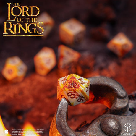 Q Workshop The Lord of the Rings Ring-bearers Full Art Dice Set Whitefire Radiance (7 pezzi) – Set di Dadi per Giochi di Ruolo
