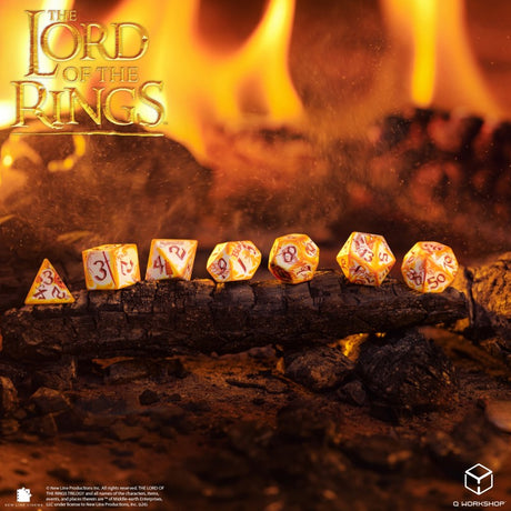 Q Workshop The Lord of the Rings Ring-bearers Full Art Dice Set Whitefire Radiance (7 pezzi) – Set di Dadi per Giochi di Ruolo