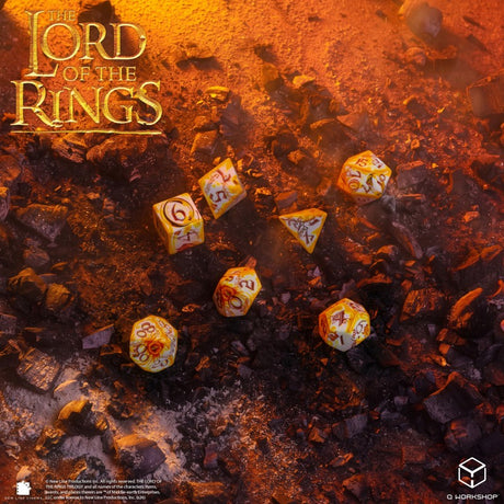 Q Workshop The Lord of the Rings Ring-bearers Full Art Dice Set Whitefire Radiance (7 pezzi) – Set di Dadi per Giochi di Ruolo