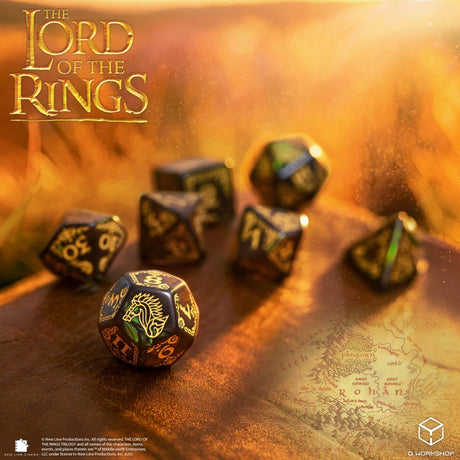 Q Workshop The Lord of the Rings Rohan Dice Set (7 pezzi) – Set di Dadi Poliedrici per Giochi di Ruolo