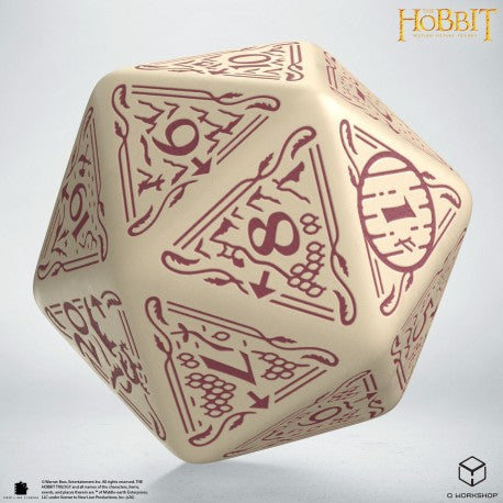 Q WORKSHOP The Hobbit Spindown D20 Jumbo Terra - dado beige con incisioni marroni