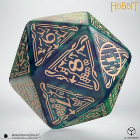 Q WORKSHOP The Hobbit Spindown D20 Jumbo Tideborn - dado blu-verde con incisioni beige