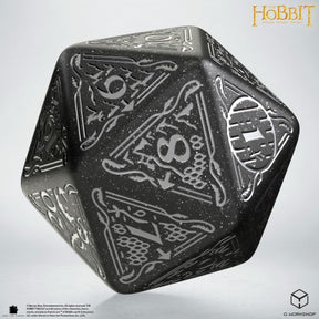 Q WORKSHOP The Hobbit Spindown D20 Jumbo Umbral - dado nero con incisioni argentate