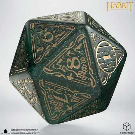 Q WORKSHOP The Hobbit Spindown D20 Jumbo Verdant - dado verde con incisioni dorate